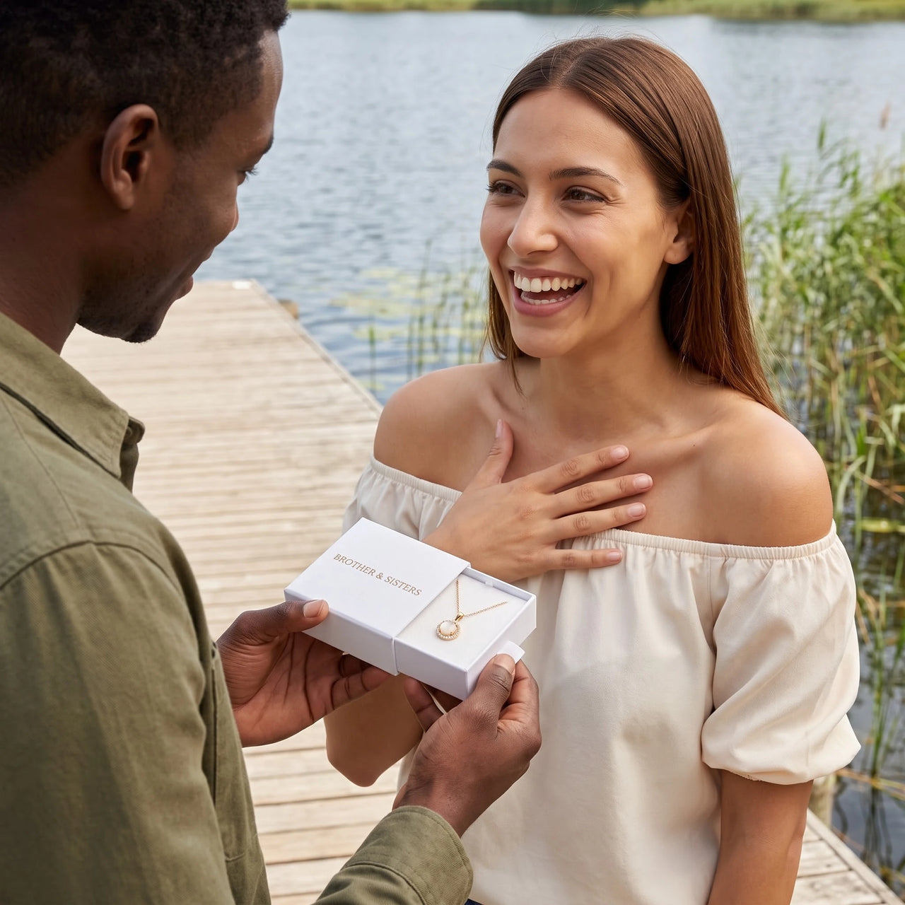 The Moonstone, gold necklace — gift reveal | SKU: lelunaire