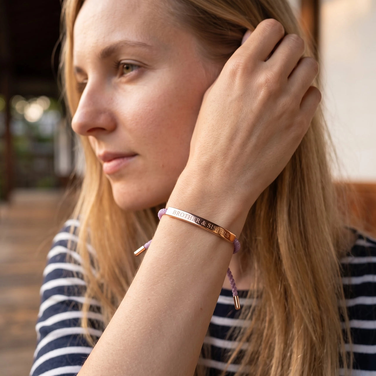 Le Mauve, rose gold bracelet — worn gesture | SKU: lemauve-rg