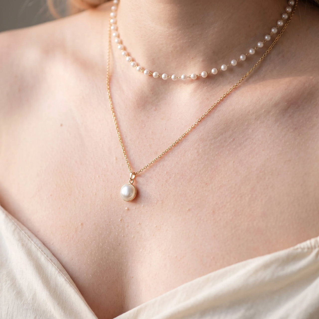The Pure, gold necklace — close up | SKU: lepure