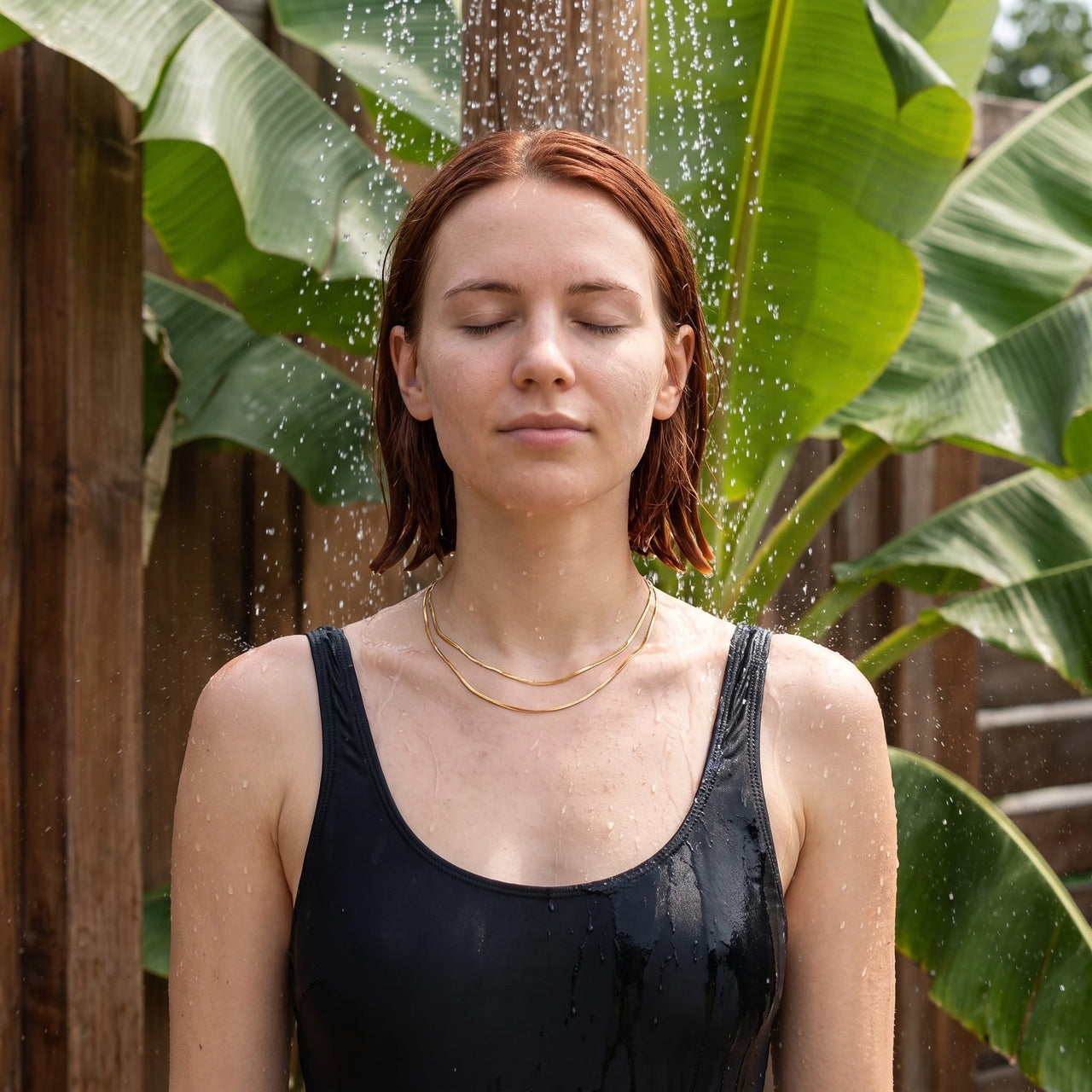 The Simple, gold necklace — outdoor shower | SKU: lesimplenecklace