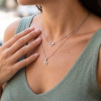 Thumbnail for Moon & Star Necklace, silver necklace — close up | SKU: letoile-wg