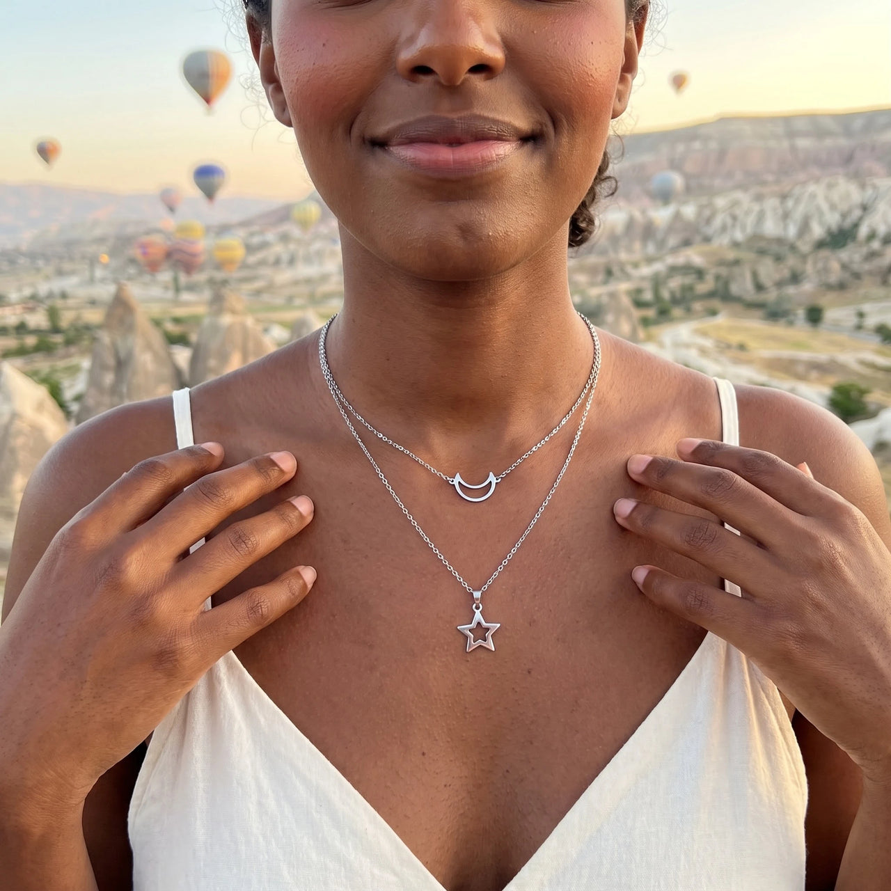 Moon & Star Necklace, silver necklace — getaway | SKU: letoile-wg
