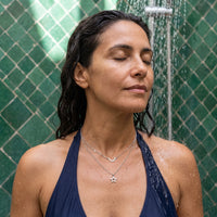 Thumbnail for Moon & Star Necklace, silver necklace — outdoor shower | SKU: letoile-wg