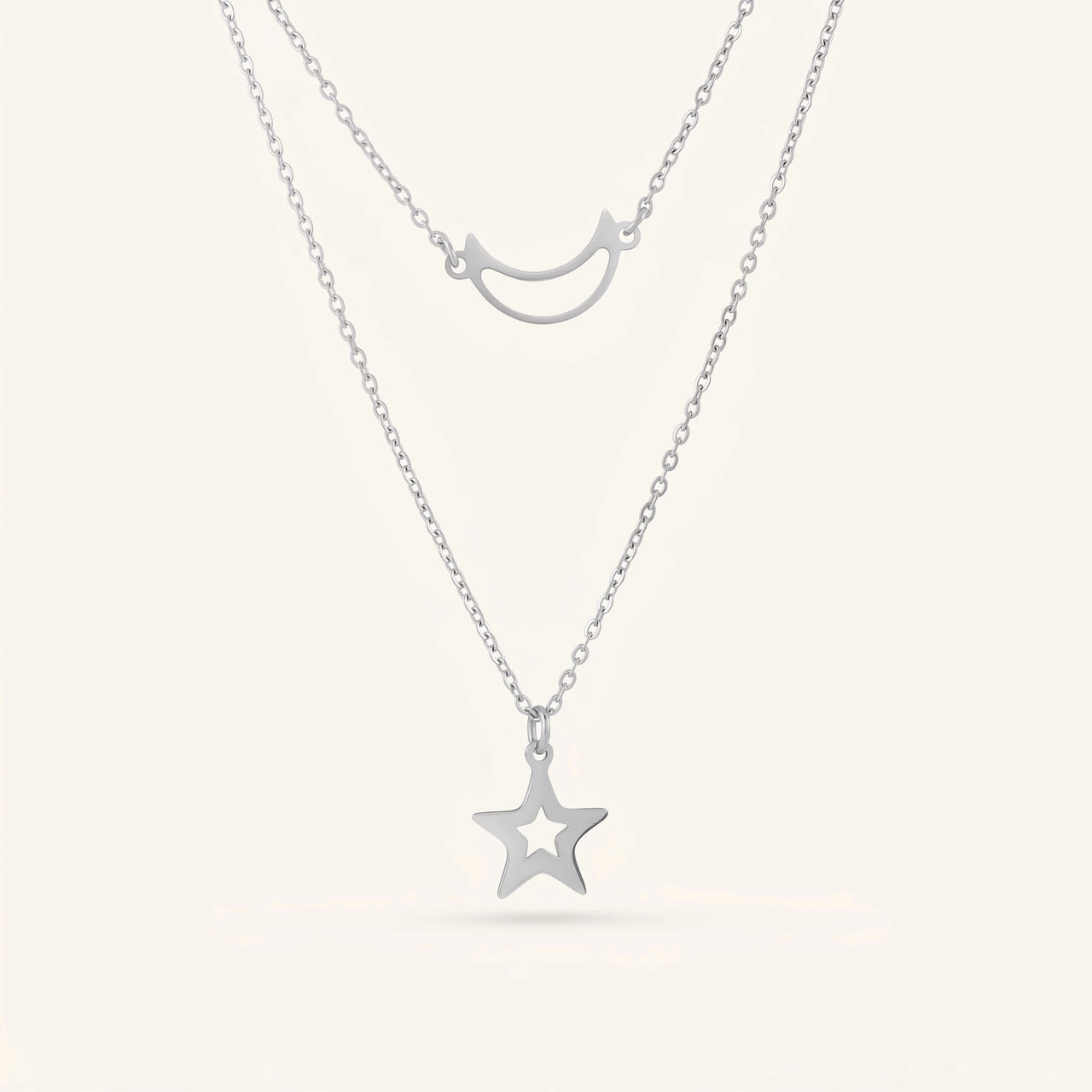 Moon & Star Necklace, silver necklace — packshot | SKU: letoile-wg