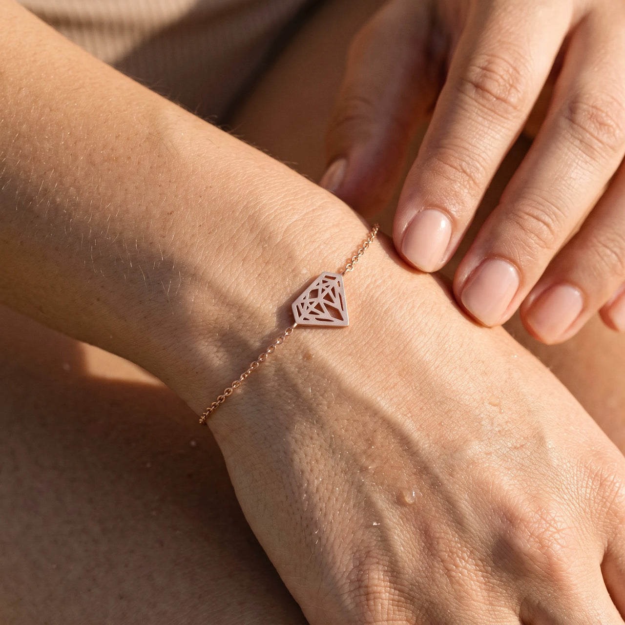 Close-up of the rose gold bracelet worn on the skin | SKU: 11662607-rose-gold