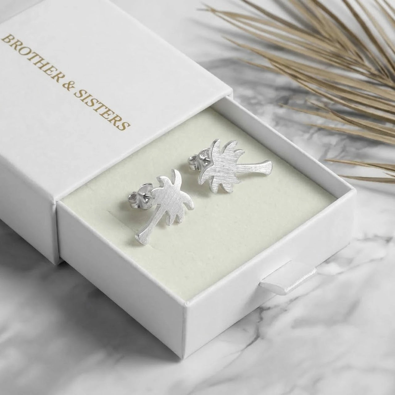 Palmen ohrringe — in der Geschenkbox, Silber | SKU: 10287609-silver-plated