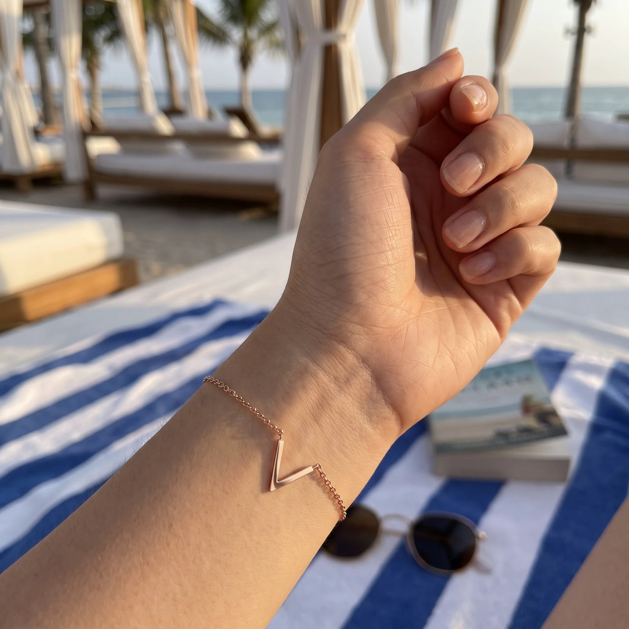 Rose gold bracelet worn, showing its real size | SKU: 9443177-rose-gold