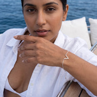 Thumbnail for Woman on a yacht wearing the silver bracelet | SKU: 9443177-white-gold