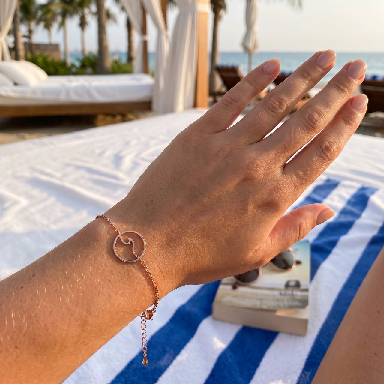 Rose gold bracelet worn, showing its real size | SKU: 17429078-rose-gold