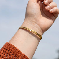 Thumbnail for Close-up of the Loyal, Brave, And, True bracelet in gold worn | SKU: lbat-g