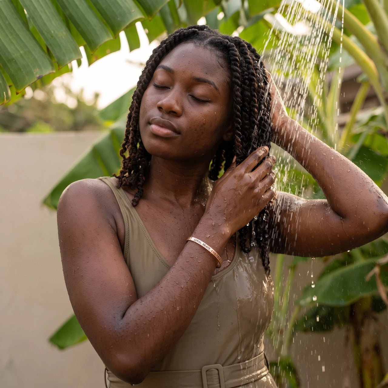 Loyal, Brave, And, True, rose gold bracelet — outdoor shower | SKU: lbat-rg