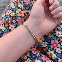 Thumbnail for Loyal, Brave, And, True bracelet in rose gold worn, showing its real size | SKU: lbat-rg