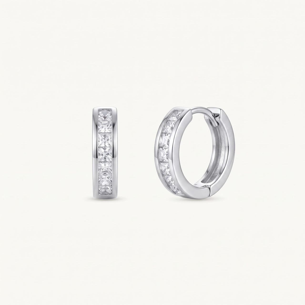 Majesty Earrings, silver huggie hoop earrings | SKU: 22023999-rhodium