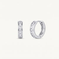 Thumbnail for Majesty Earrings, silver huggie hoop earrings | SKU: 22023999-rhodium