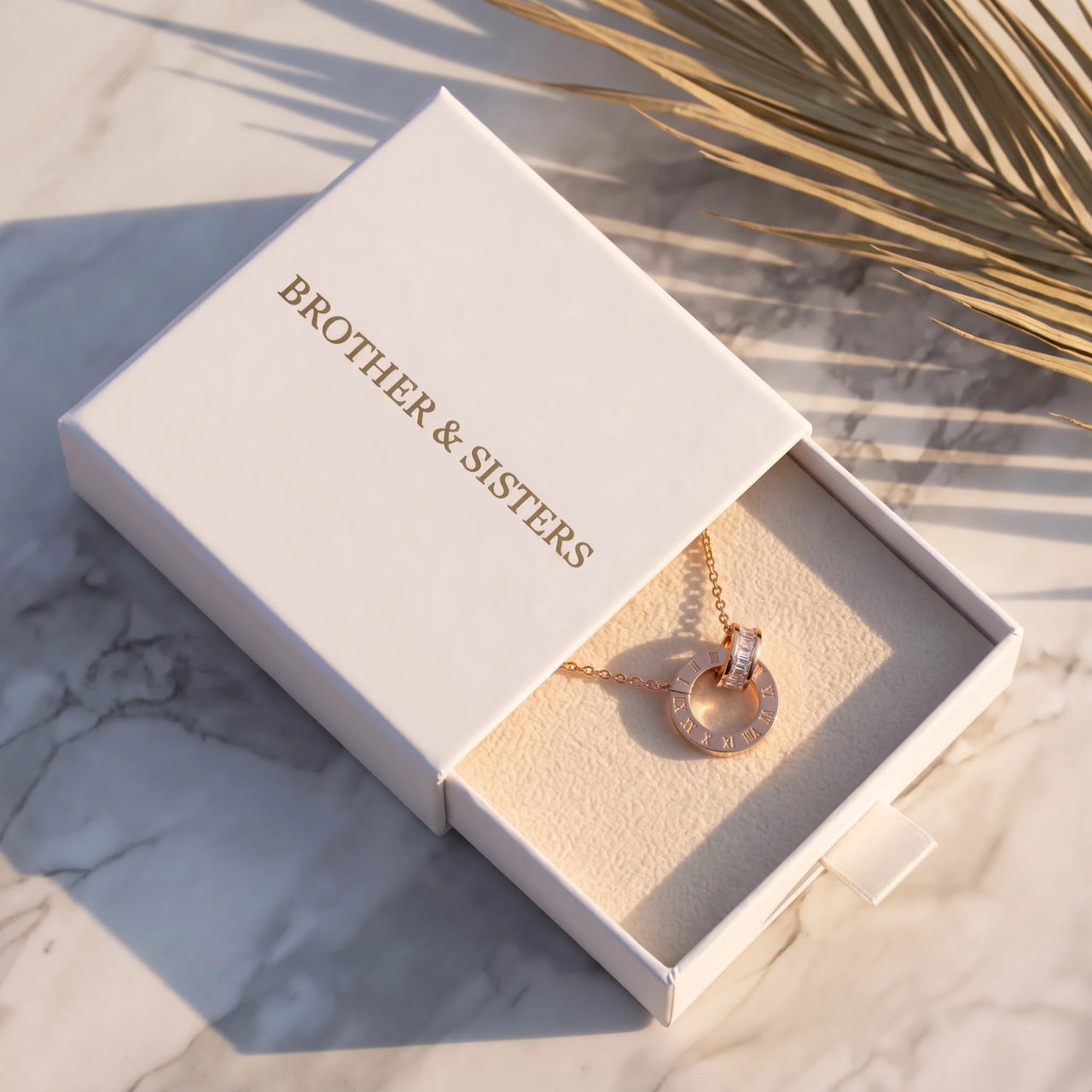 Rose gold necklace in the Brother & Sisters gift box | SKU: 25535378-rose-gold