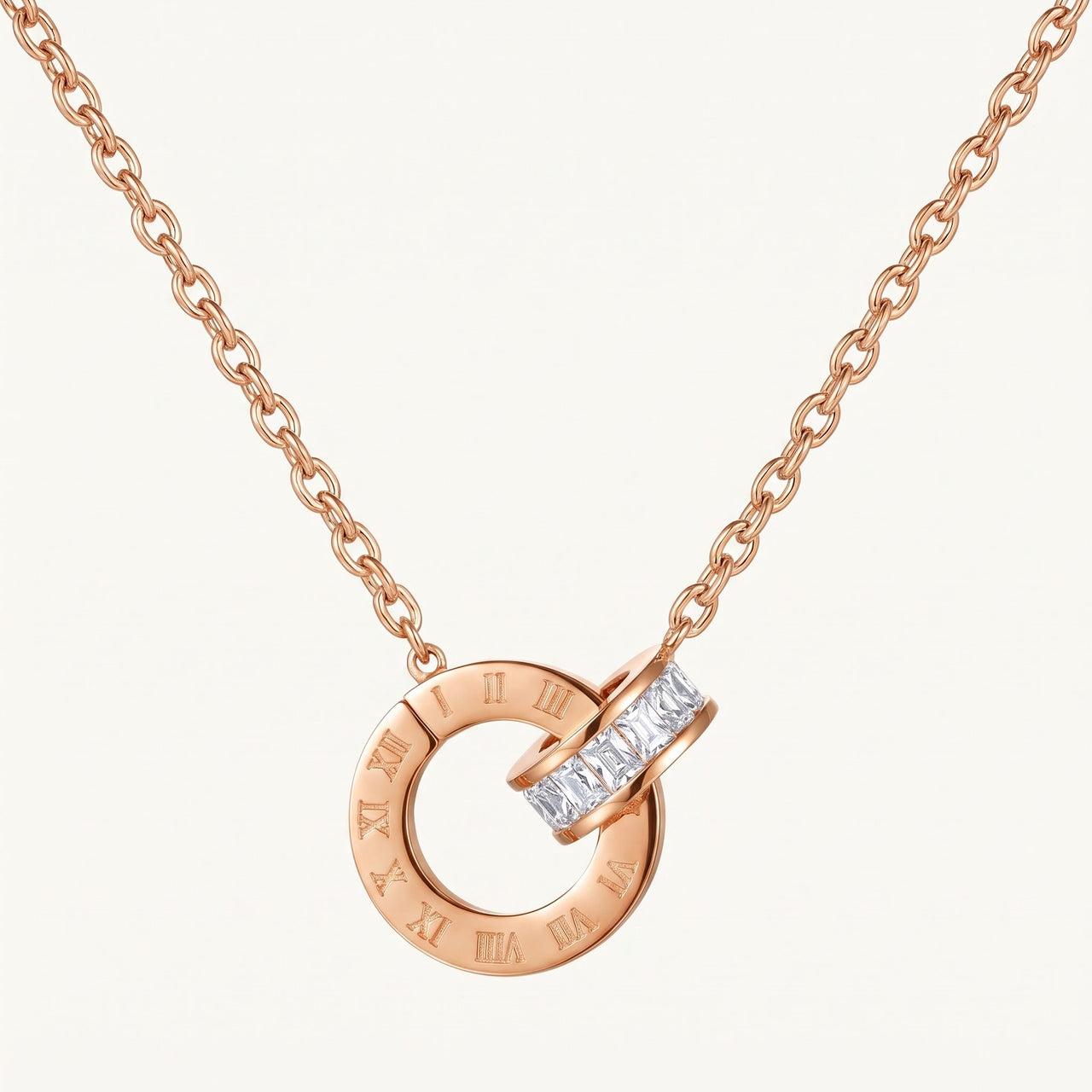 Necklace with Joined Rings & Crystals, rose gold necklace | SKU: 25535378-rose-gold