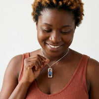 Thumbnail for Woman wearing the silver bar photo necklace with her baby's photo | SKU: TPH-BARN-SILVER