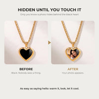 Thumbnail for Before and after: the gold heart pendant turns from black to the hidden photo with the warmth of a touch | SKU: TPH-CHTN-GOLD-SMALL