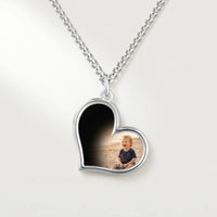 Thumbnail for Secret Heart Photo Necklace in silver, black heart pendant turning into a hidden photo when warmed | SKU: TPH-HRTN-SILVER