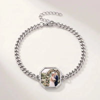 Thumbnail for Secret Octagon Photo Bracelet in silver, octagon charm on a curb chain with the hidden photo revealed by warmth | SKU: TPH-OCTB-SILVER-18