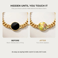 Thumbnail for Before and after: black round charm on the gold bracelet, then the photo revealed by warmth | SKU: TPH-RNDB-GOLD