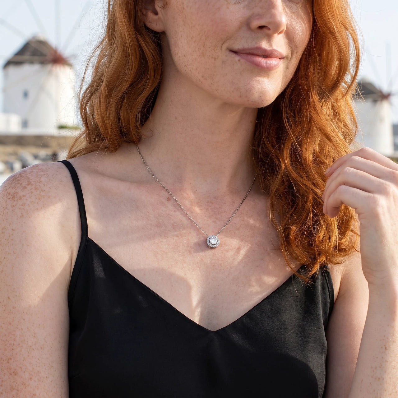 Silver necklace worn on a summer trip | SKU: 33136351