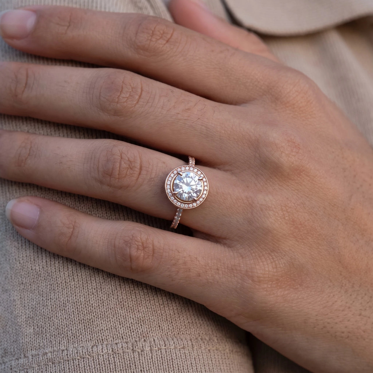 Close-up of the Rose Gold Circle Ring worn | SKU: 101791-4.5-rose-gold