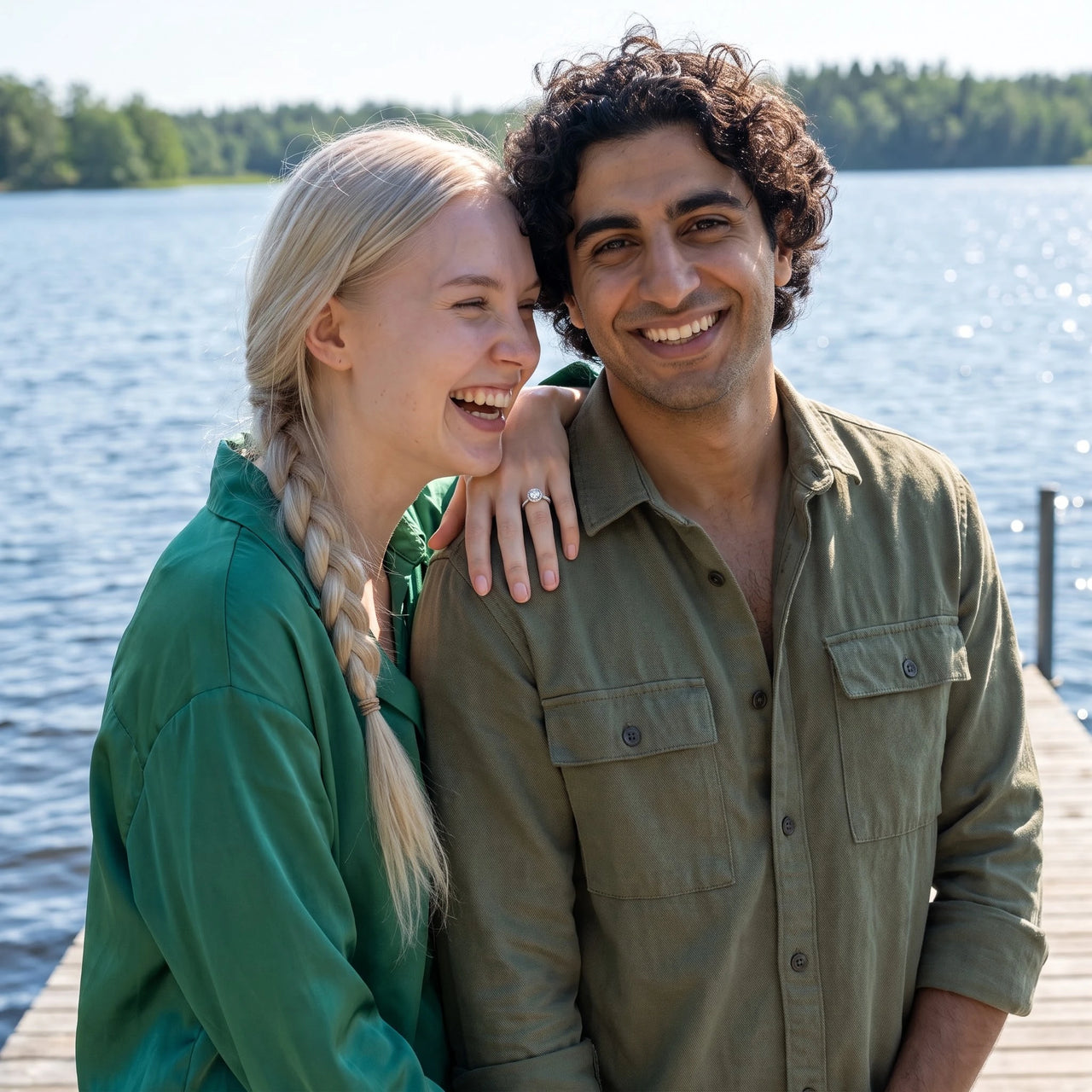 Couple moment, she wears the Silver Circle Ring | SKU: 101791-4.5-silver