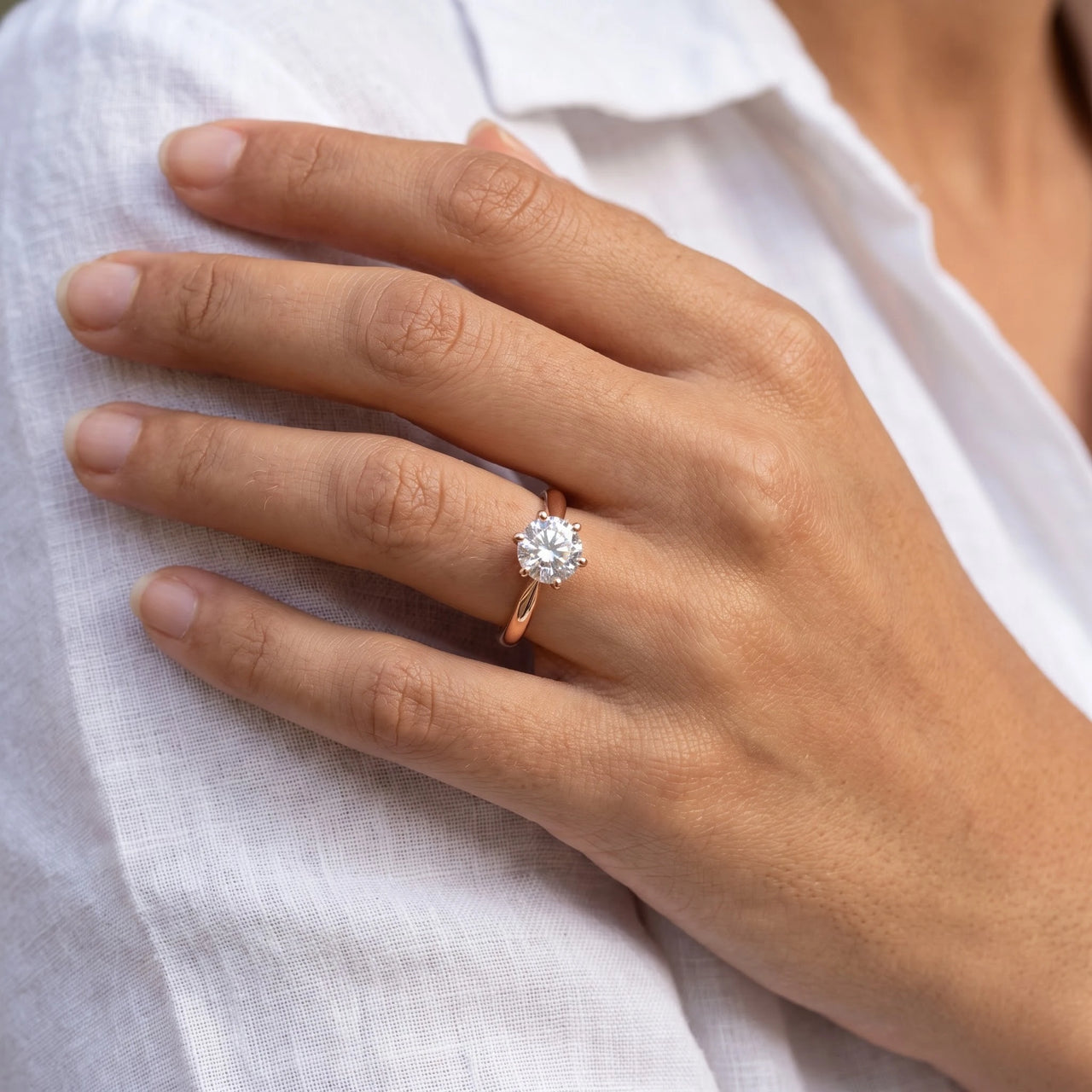 Close-up of the Rose Gold Classic Ring worn | SKU: 33759698-4.5-rose-gold