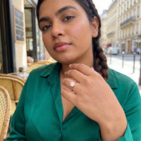 Thumbnail for Woman gently touching her Rose Gold Classic Ring | SKU: 33759698-4.5-rose-gold