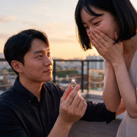 Thumbnail for Marriage proposal: he holds the silver ring between his fingers | SKU: 33759698-4.5-silver