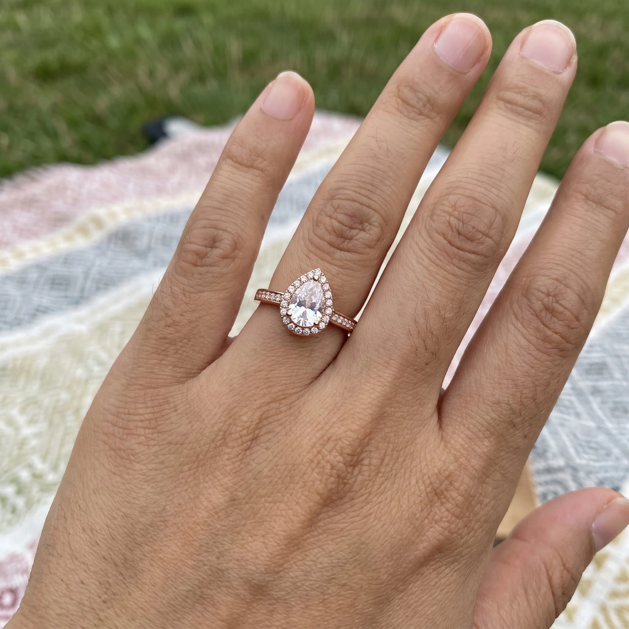 Rose Gold Drop Ring worn, showing its real size | SKU: 505162-4.5-rose-gold