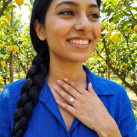 Thumbnail for Woman gently touching her Rose Gold Drop Ring | SKU: 505162-4.5-rose-gold