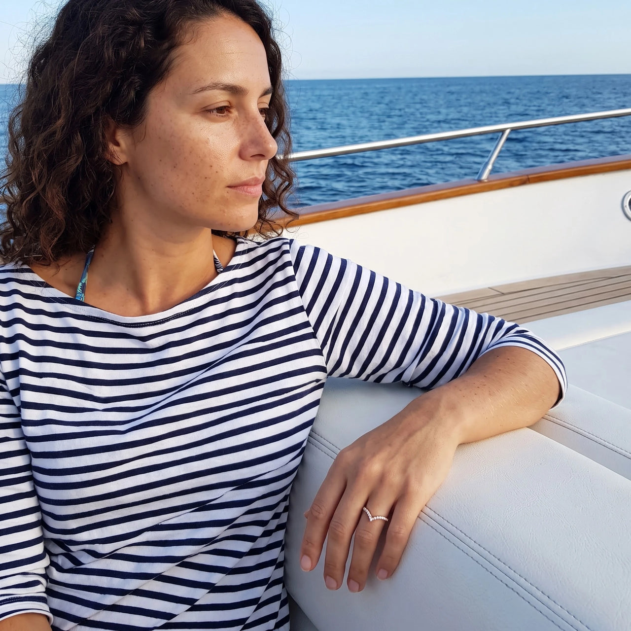 Rose Gold Minimalist Ring worn during a relaxed moment | SKU: 10645547-4.5-rose-gold