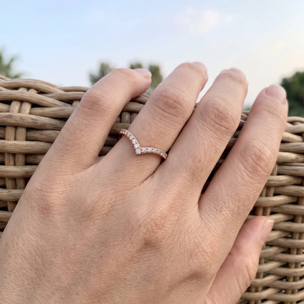 Rose Gold Minimalist Ring worn, showing its real size | SKU: 10645547-4.5-rose-gold