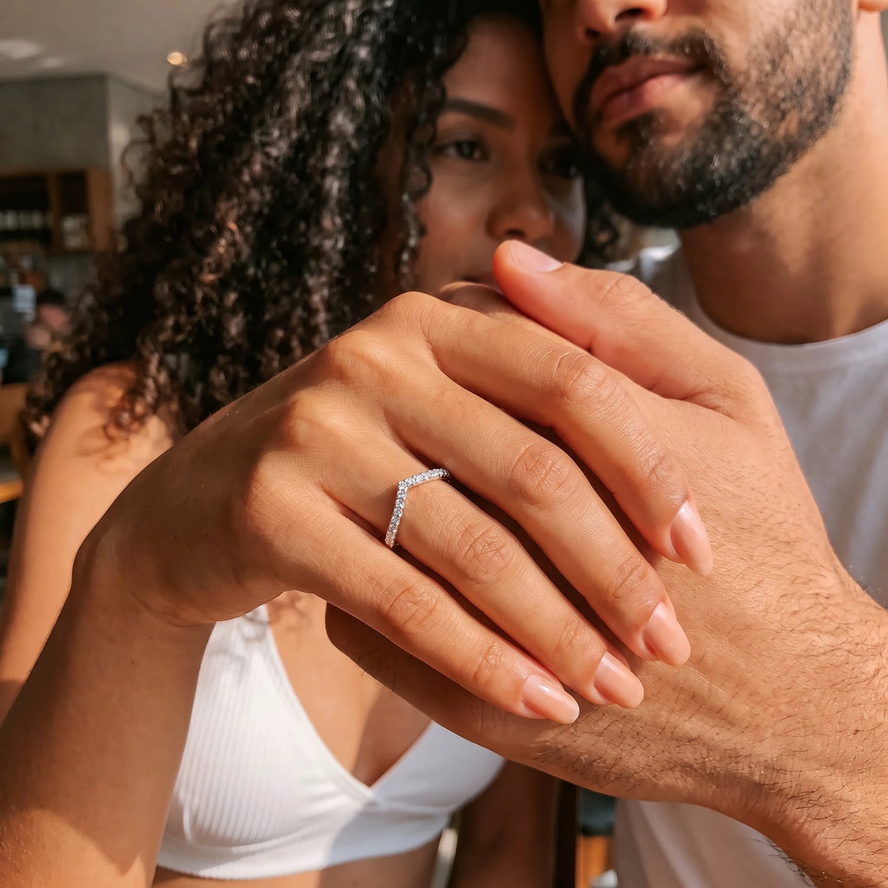 A couple holding hands, she wears the silver ring | SKU: 10645547-4.5-silver
