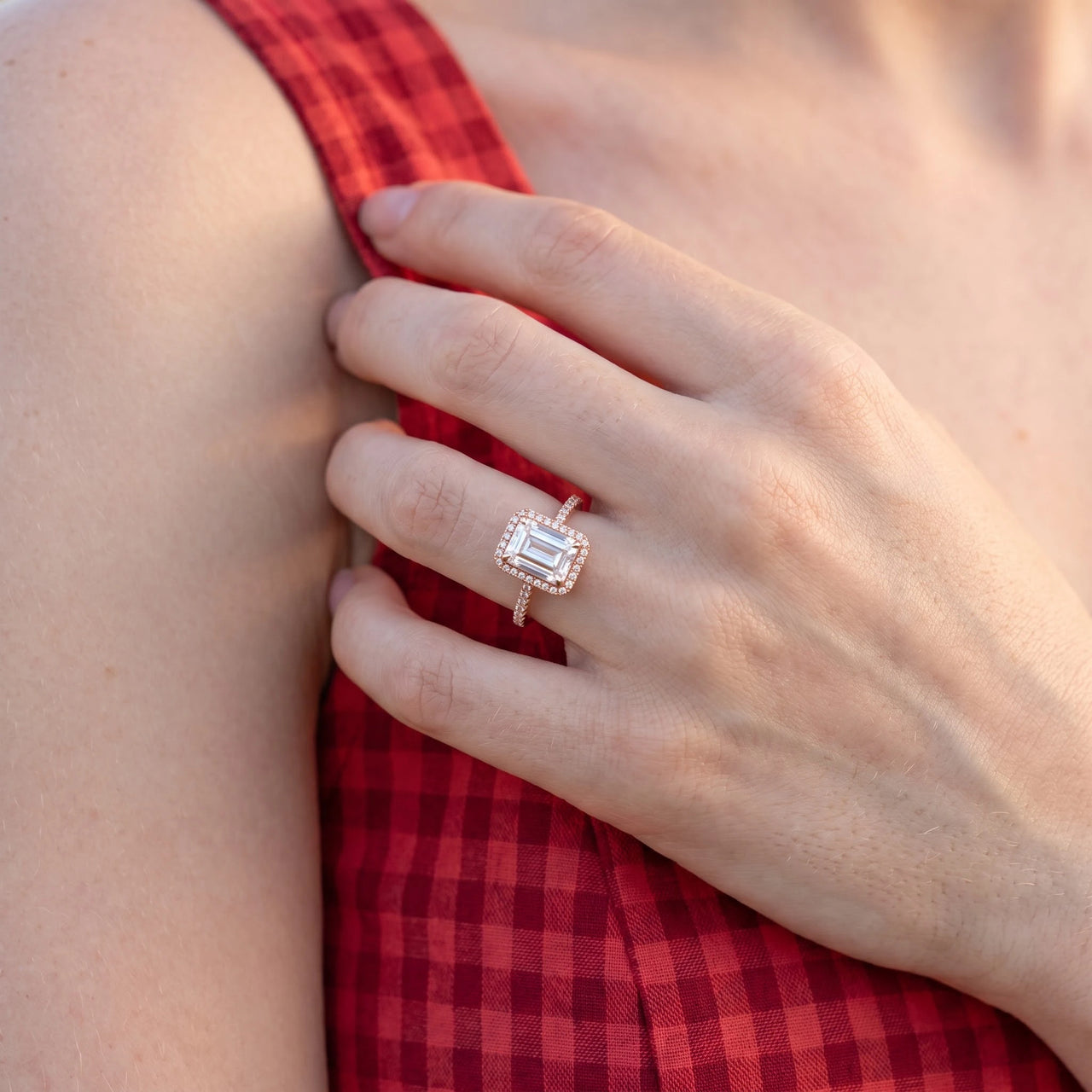 Close-up of the Rose Gold Rectangle Ring worn | SKU: 1969566-4-5-rose-gold