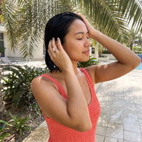 Thumbnail for Rose Gold Rectangle Ring worn in an outdoor shower | SKU: 1969566-4-5-rose-gold