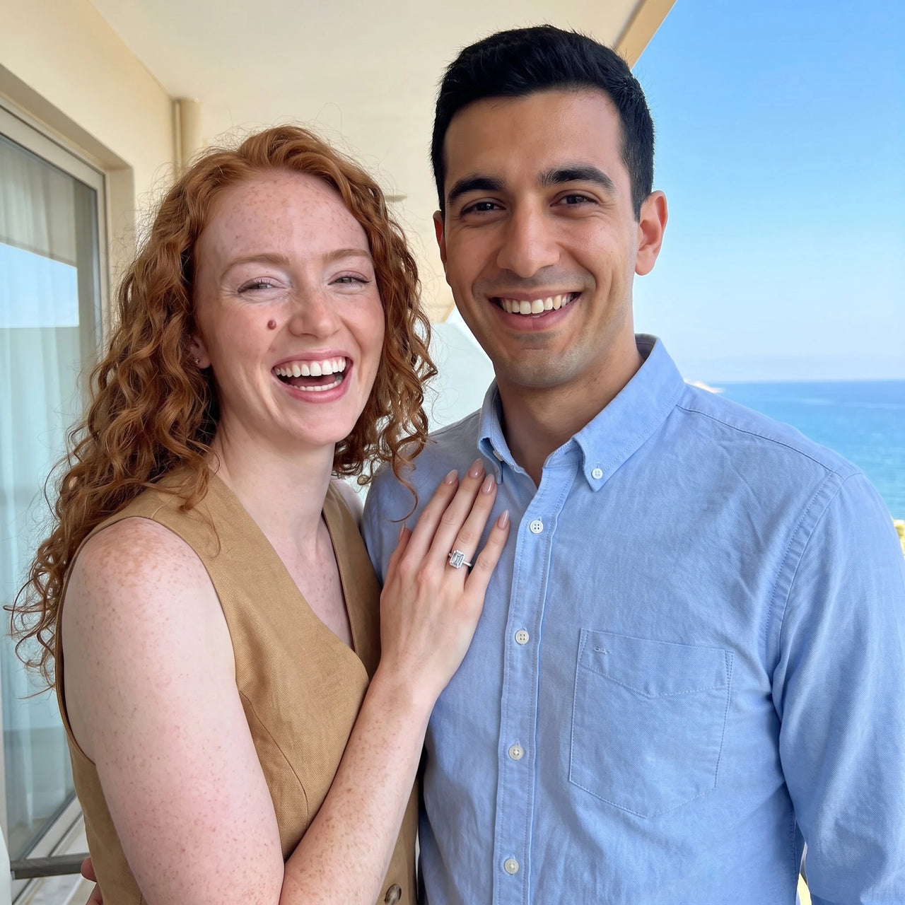 Couple moment, she wears the Silver Rectangle Ring | SKU: 1969566-4.5-silver