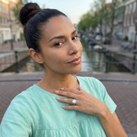 Thumbnail for Woman gently touching her Silver Rectangle Ring | SKU: 1969566-4.5-silver