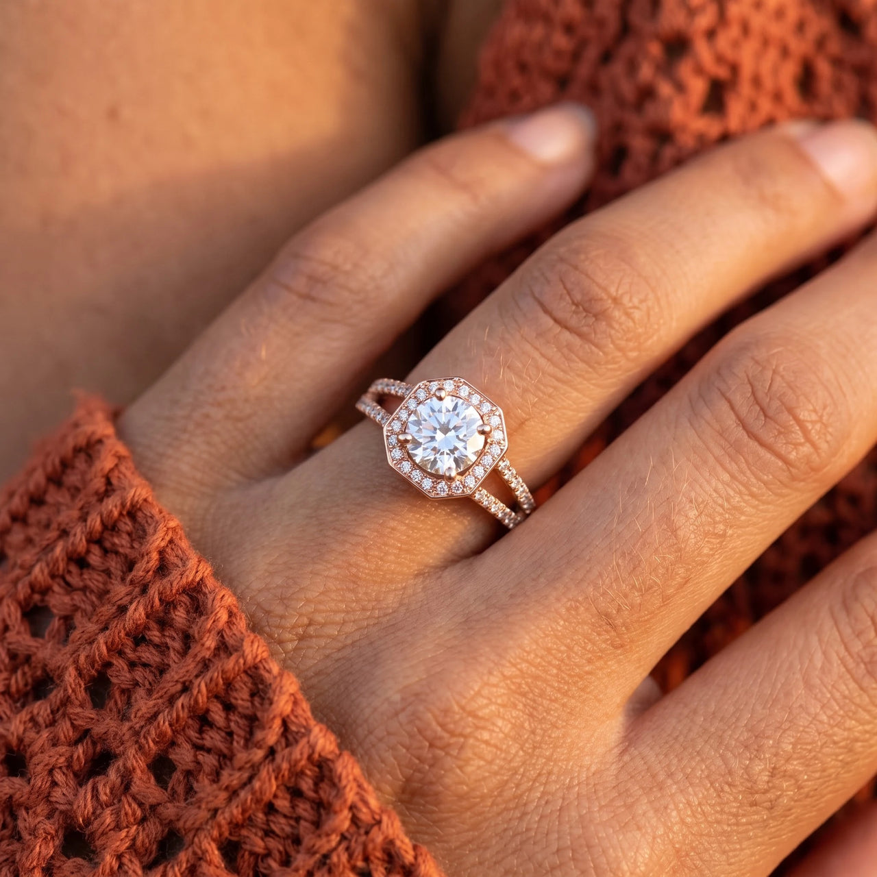 Close-up of the Rose Gold Square Ring worn | SKU: 346060-4.5-rose-gold
