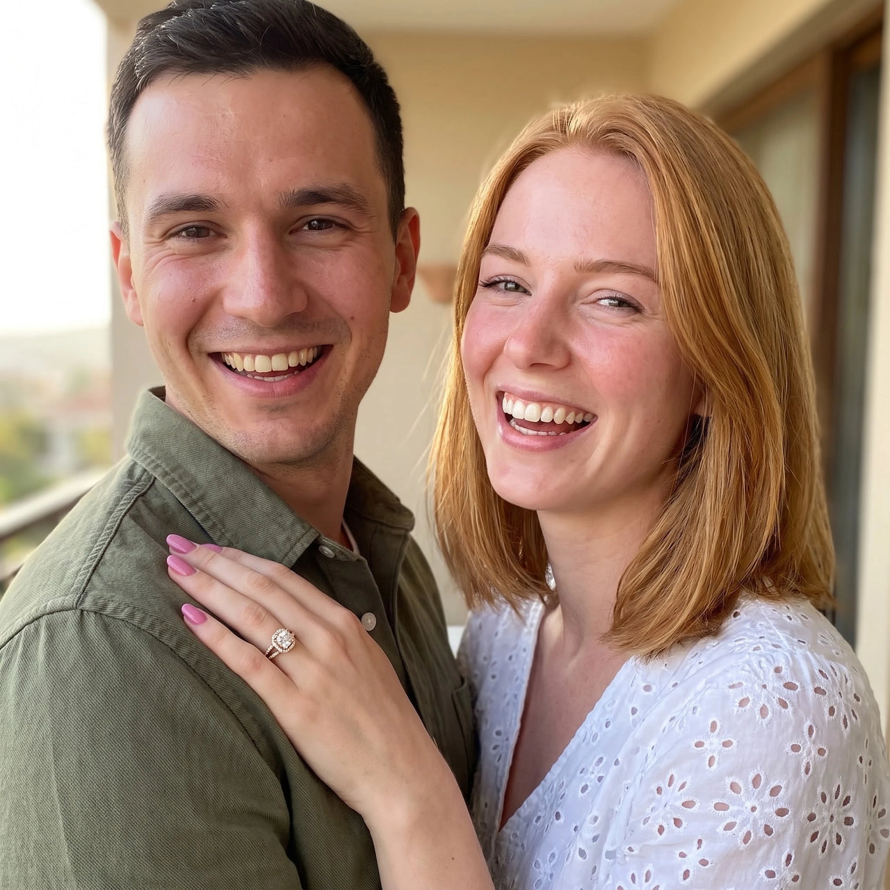 Couple moment, she wears the Rose Gold Square Ring | SKU: 346060-4.5-rose-gold