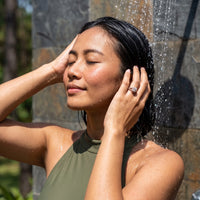 Thumbnail for Rose Gold Square Ring worn in an outdoor shower | SKU: 346060-4.5-rose-gold