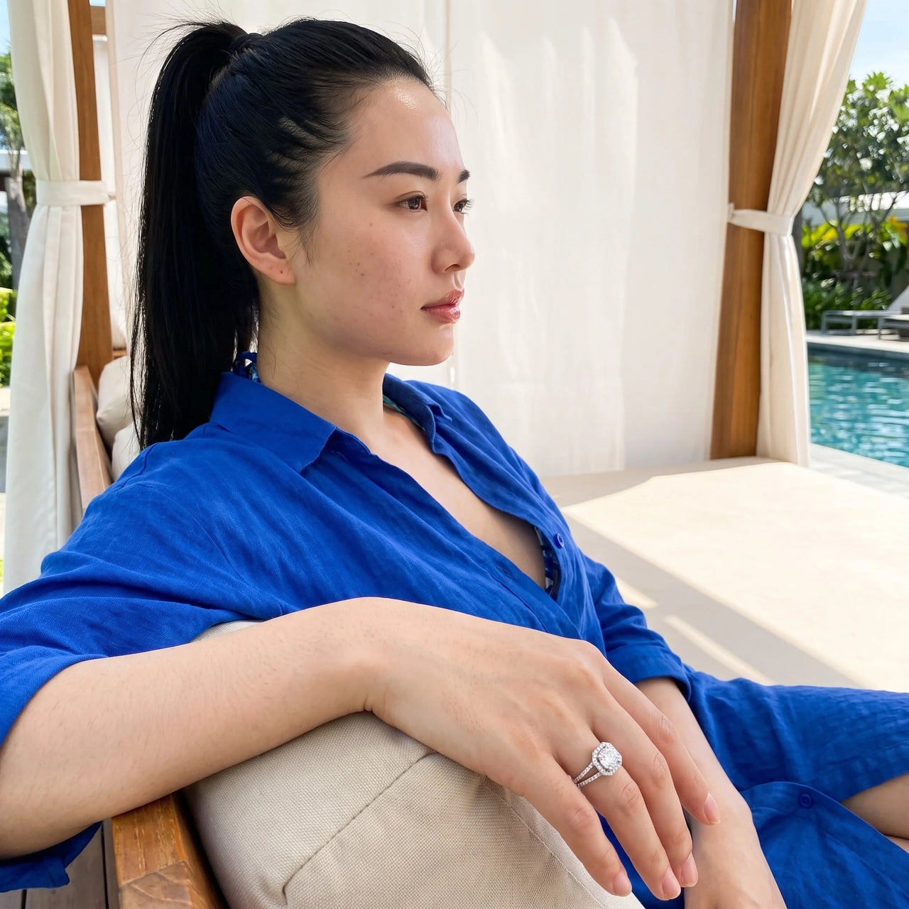 Silver Square Ring worn during a relaxed moment | SKU: 346060-4.5-silver