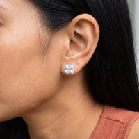 Thumbnail for Close-up of the silver stud earrings worn on the skin | SKU: 505185-white