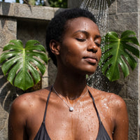 Thumbnail for Silver necklace worn under a tropical outdoor shower | SKU: 505721