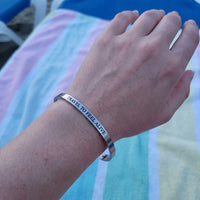 Thumbnail for Travel To Feel Alive bracelet in silver worn, showing its real size | SKU: ttfa-wg
