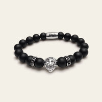 Thumbnail for White Gold Lion & Black Stones Bracelet – studio packshot | Brother & Sisters | SKU: 20712286-silver-XS-14-15, 20712286-silver-S-16-17, 20712286-silver-M-18-19, 20712286-silver-L-20-21, 20712286-silver-XL-22-23